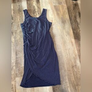 Gibson Latimer Asymmetrical Ruched Blue and White Sheath Dress